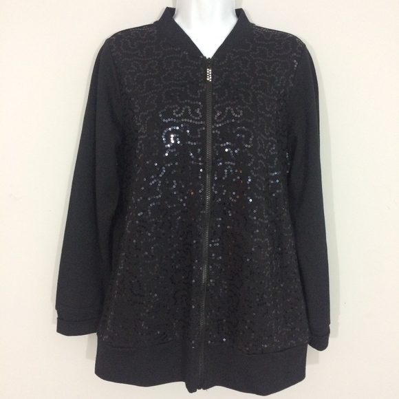 Quacker Factory Tops - Quaker Factory Womens S Sequined Long Sleeve Zipup